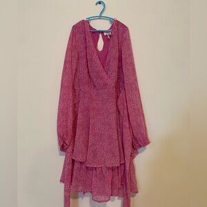 Japna Pink Long Sleeve Wrap Dress